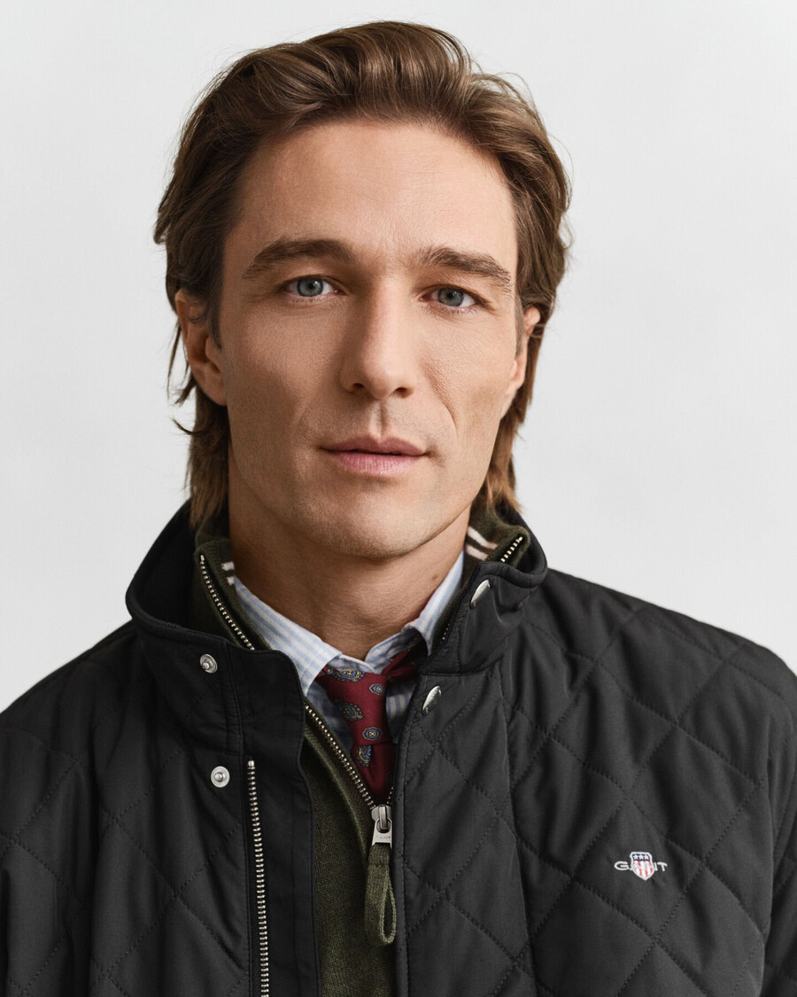 quilted windcheater midlength jacket - black