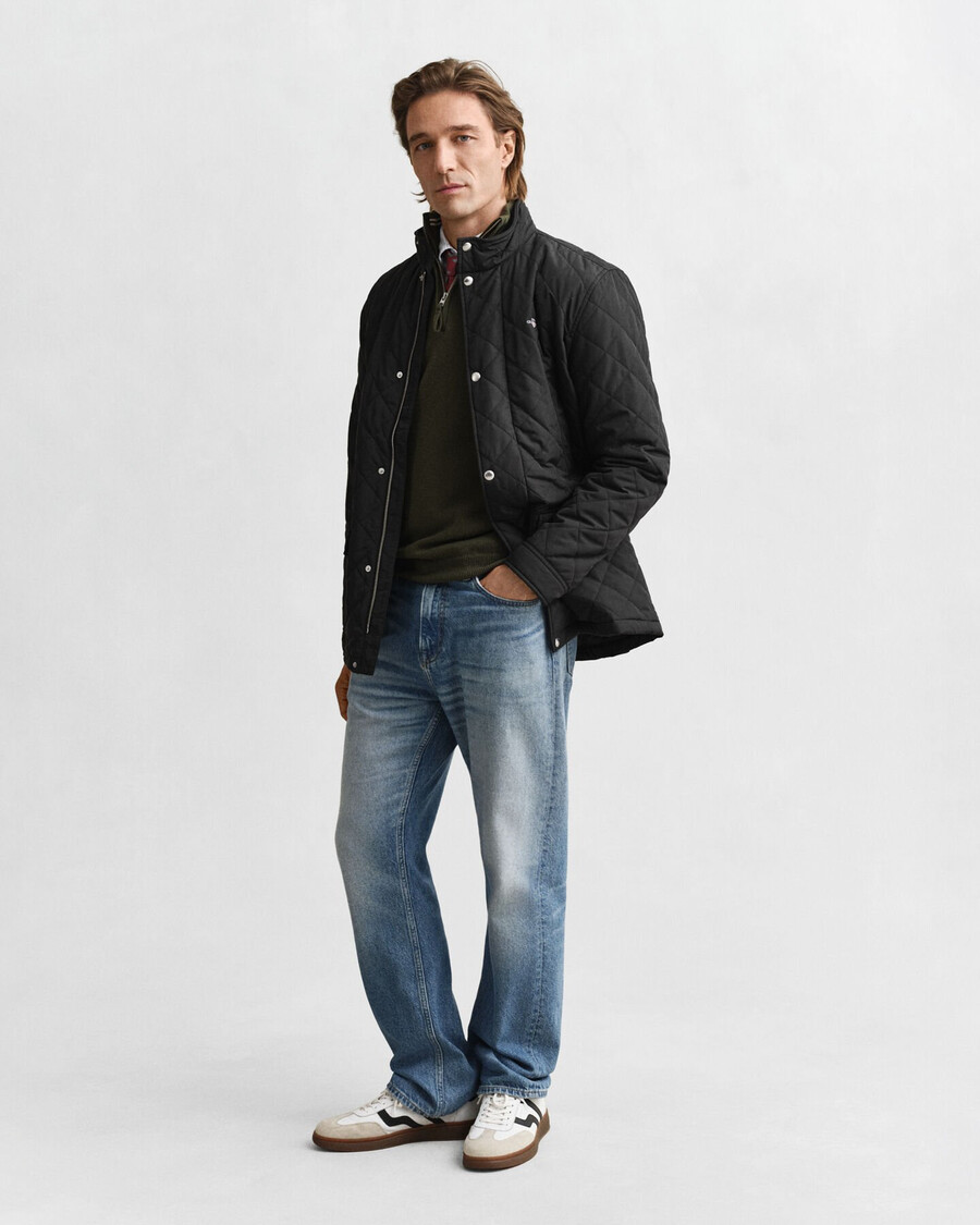 quilted windcheater midlength jacket - black