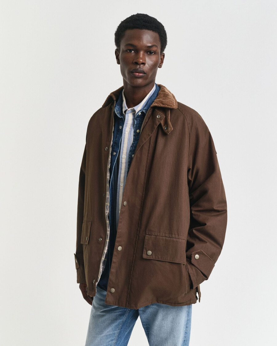 waxed barn jacket - deep brown