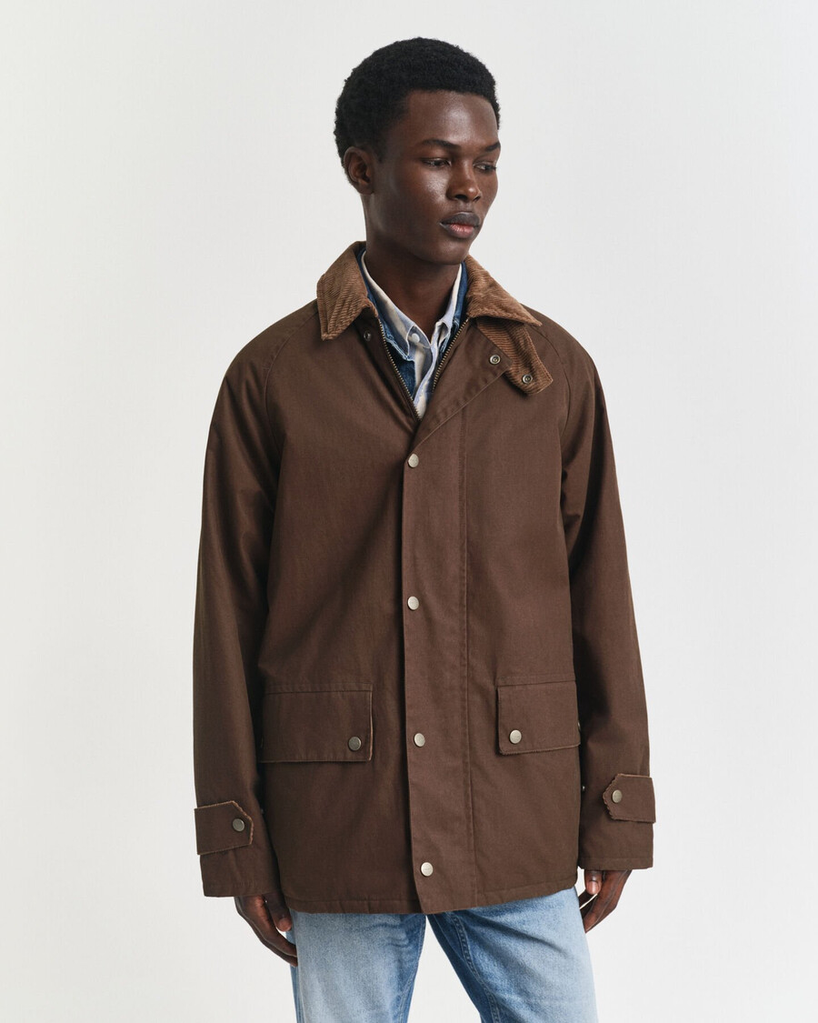 waxed barn jacket - deep brown