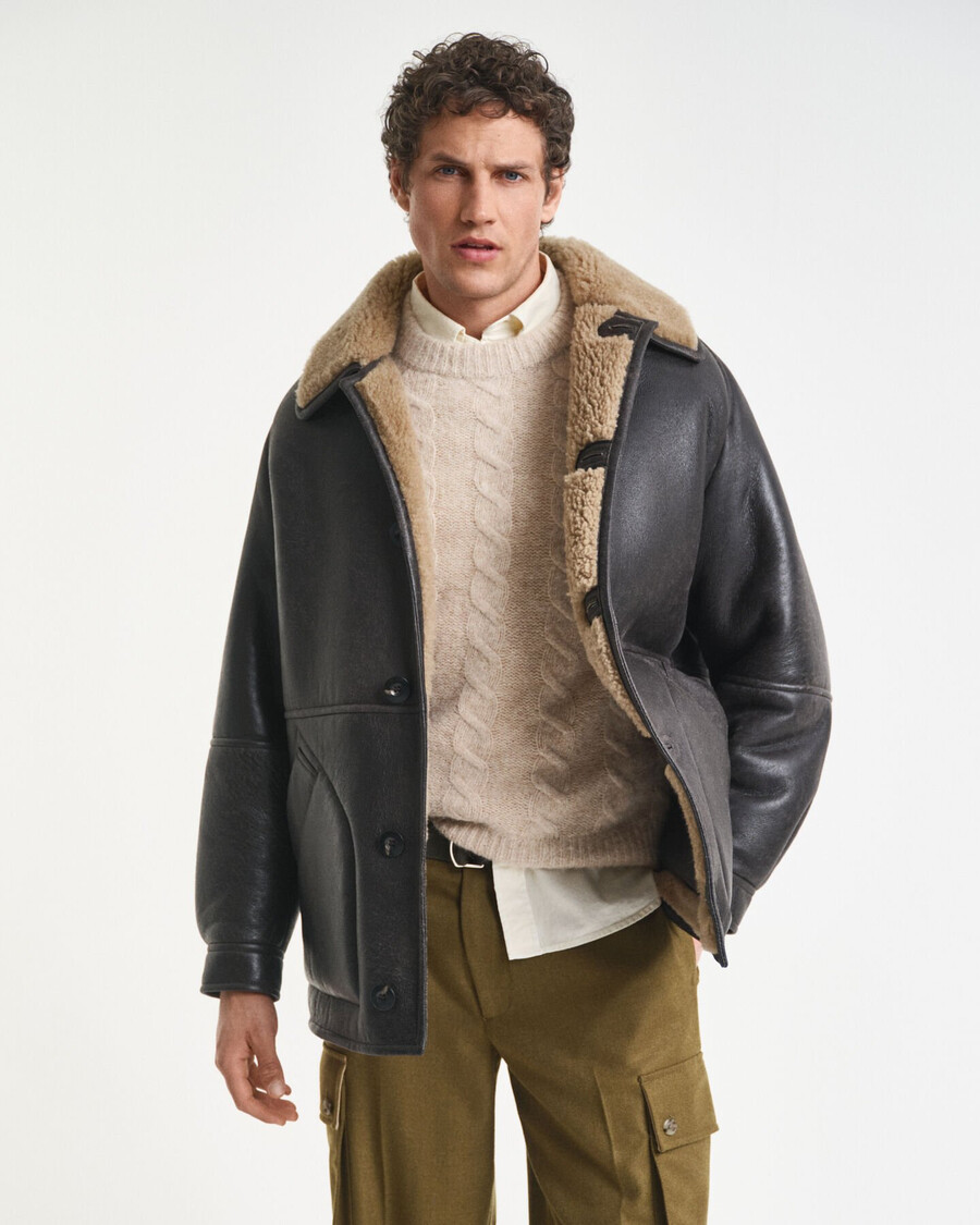 wornin leather shearling jacket - deep brown
