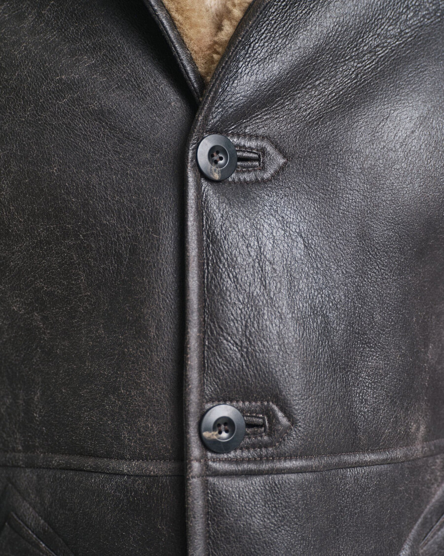 wornin leather shearling jacket - deep brown