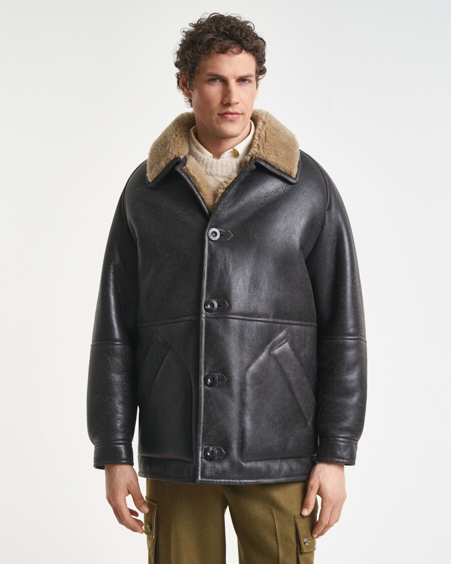 wornin leather shearling jacket - deep brown