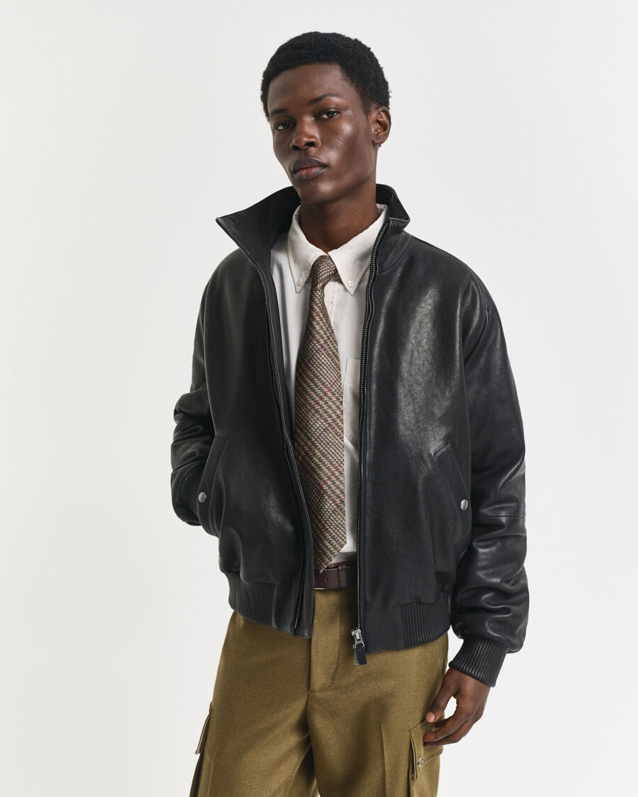leather harrington jacket - black