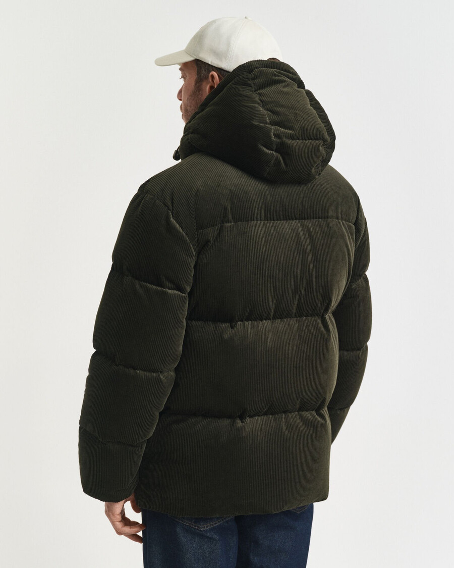 corduroy down puffer jacket - dark moss green