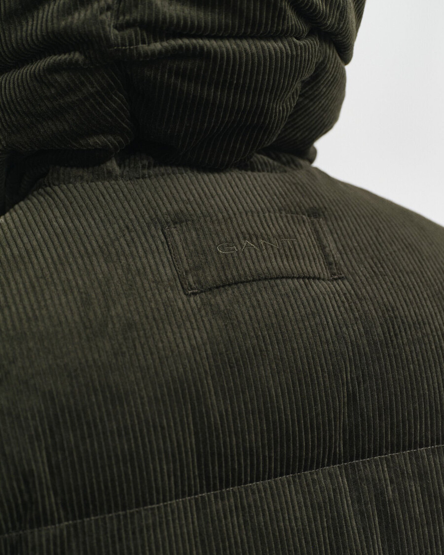 corduroy down puffer jacket - dark moss green