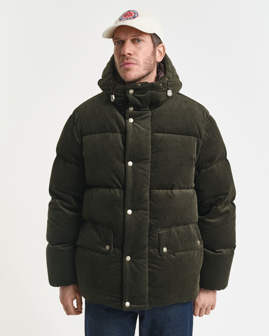 corduroy down puffer jacket - dark moss green