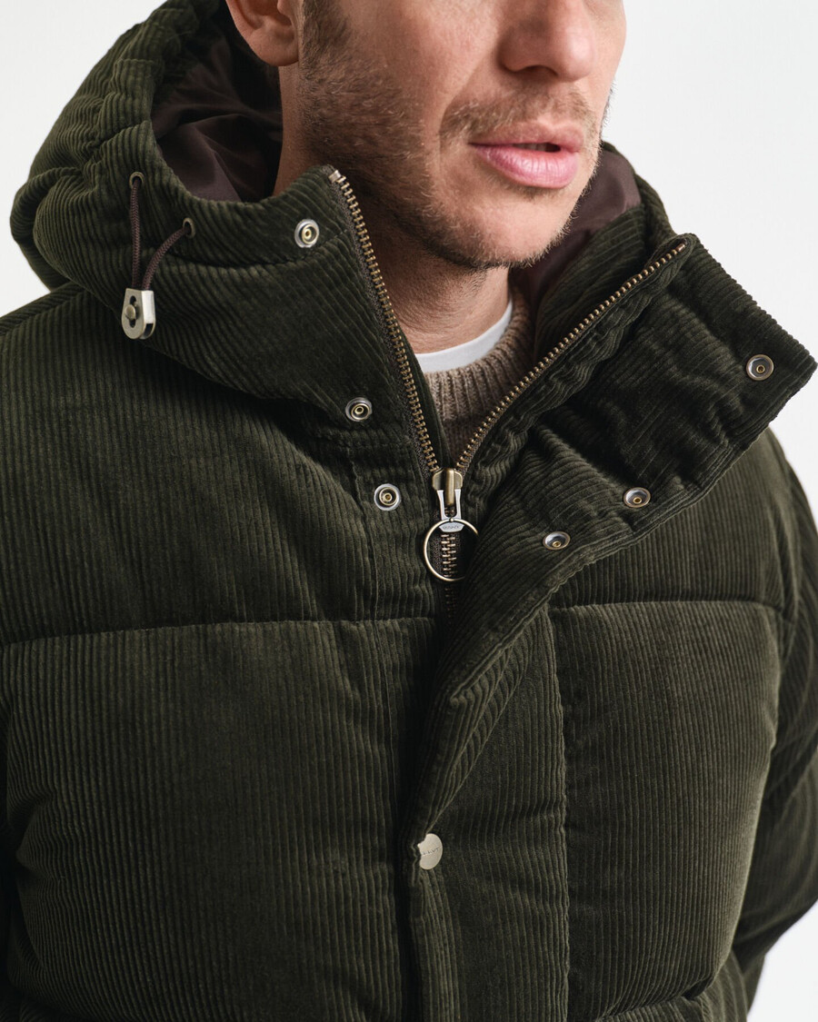 corduroy down puffer jacket - dark moss green