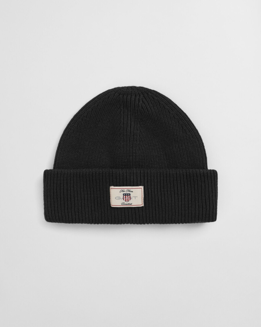 ribbed cotton blend beanie - black