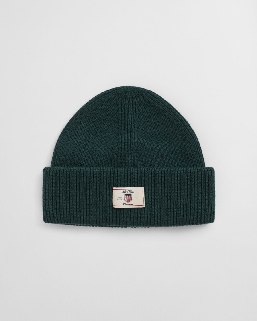 ribbed cotton blend beanie - tartan green