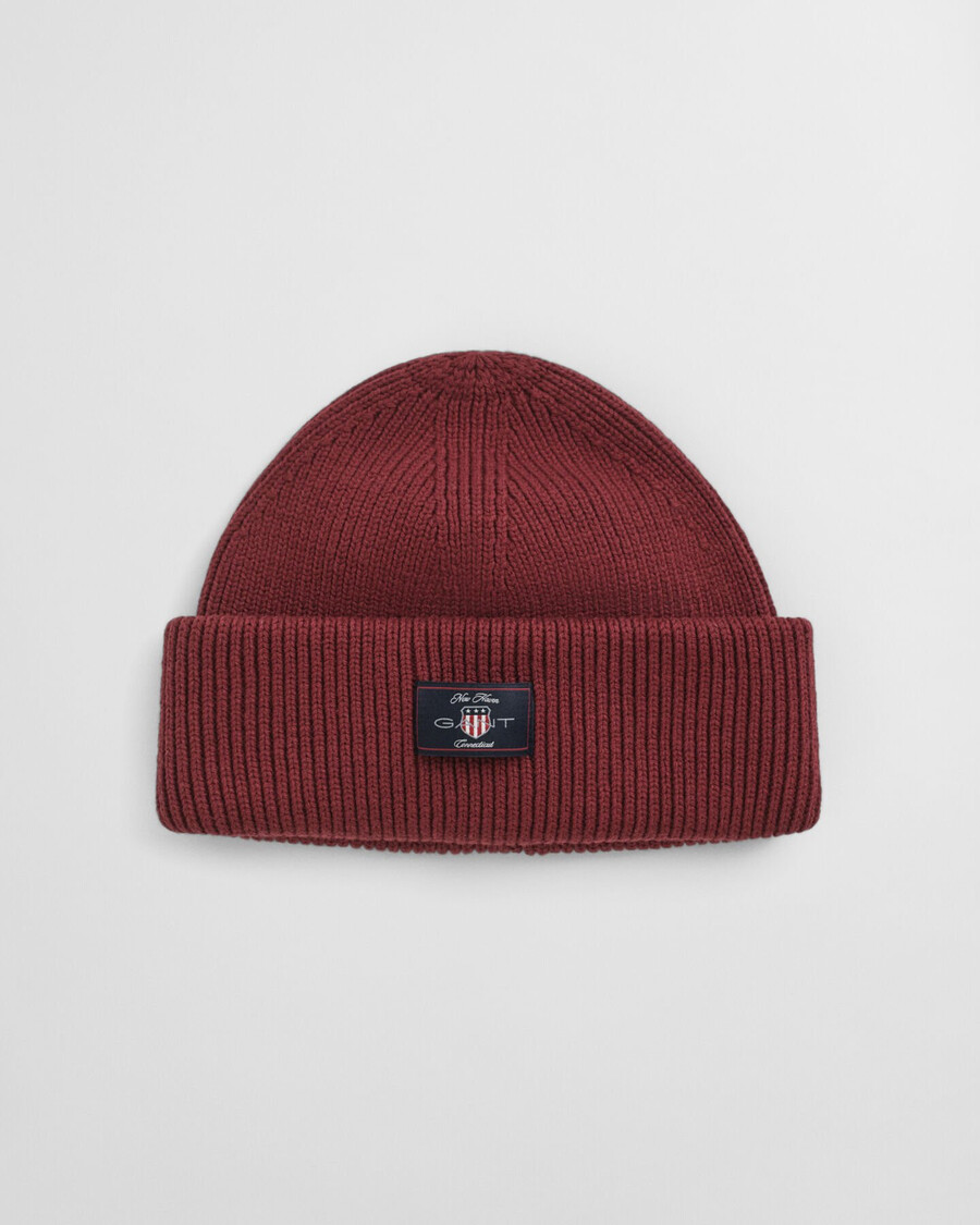 ribbed cotton blend beanie - plumped red