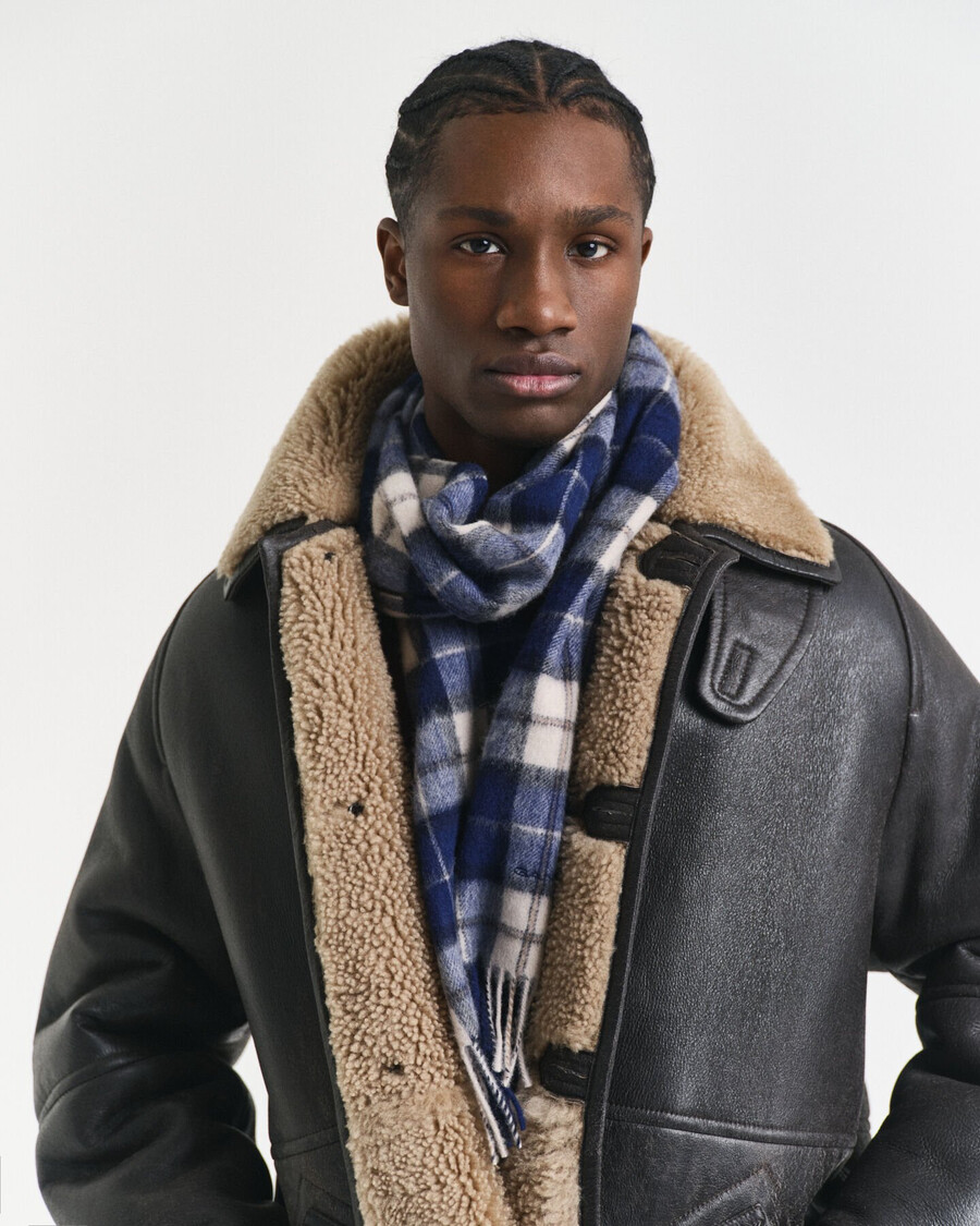 checked wool scarf - persian blue