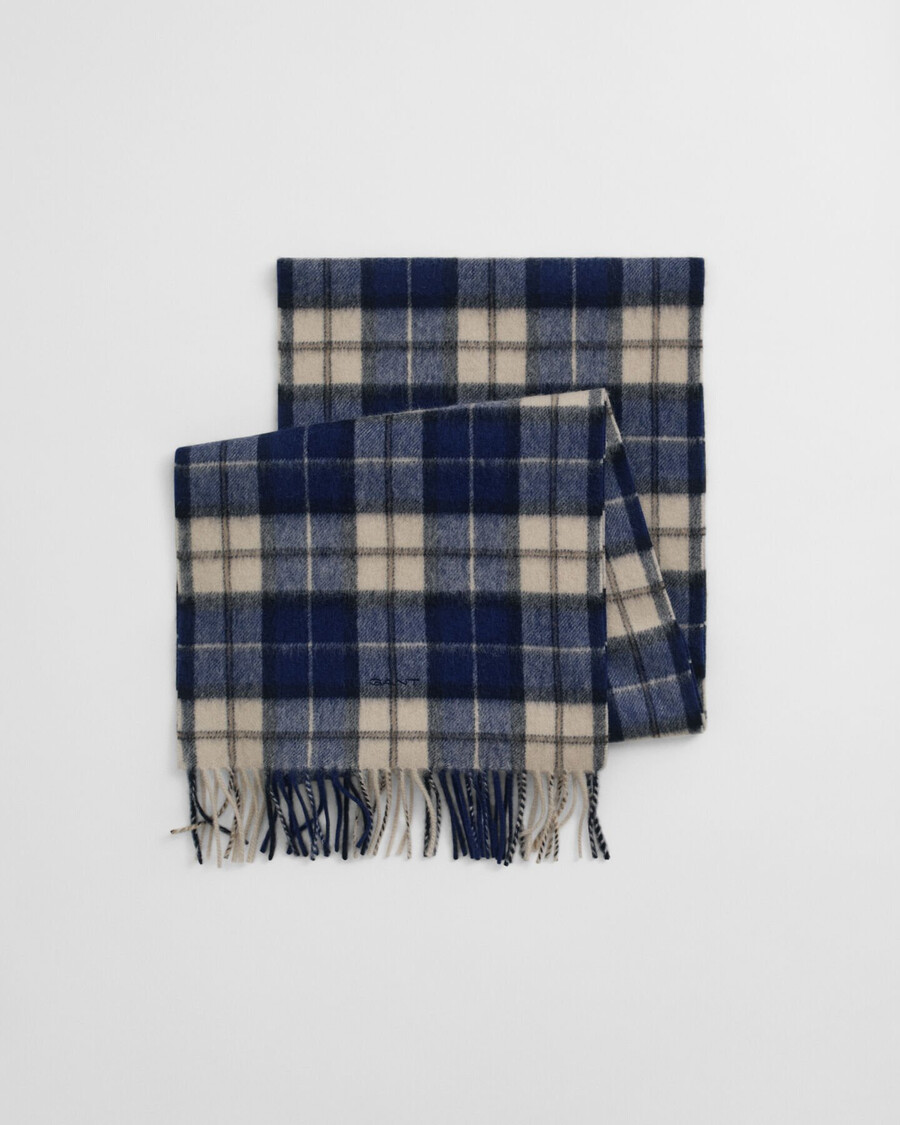 checked wool scarf - persian blue
