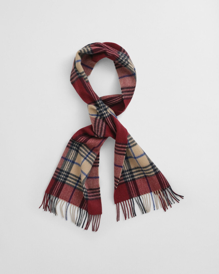 checked wool scarf - plumped red