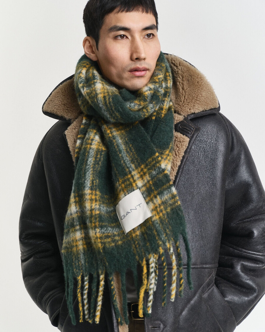 checked mohair alpaca blend scarf - tartan green