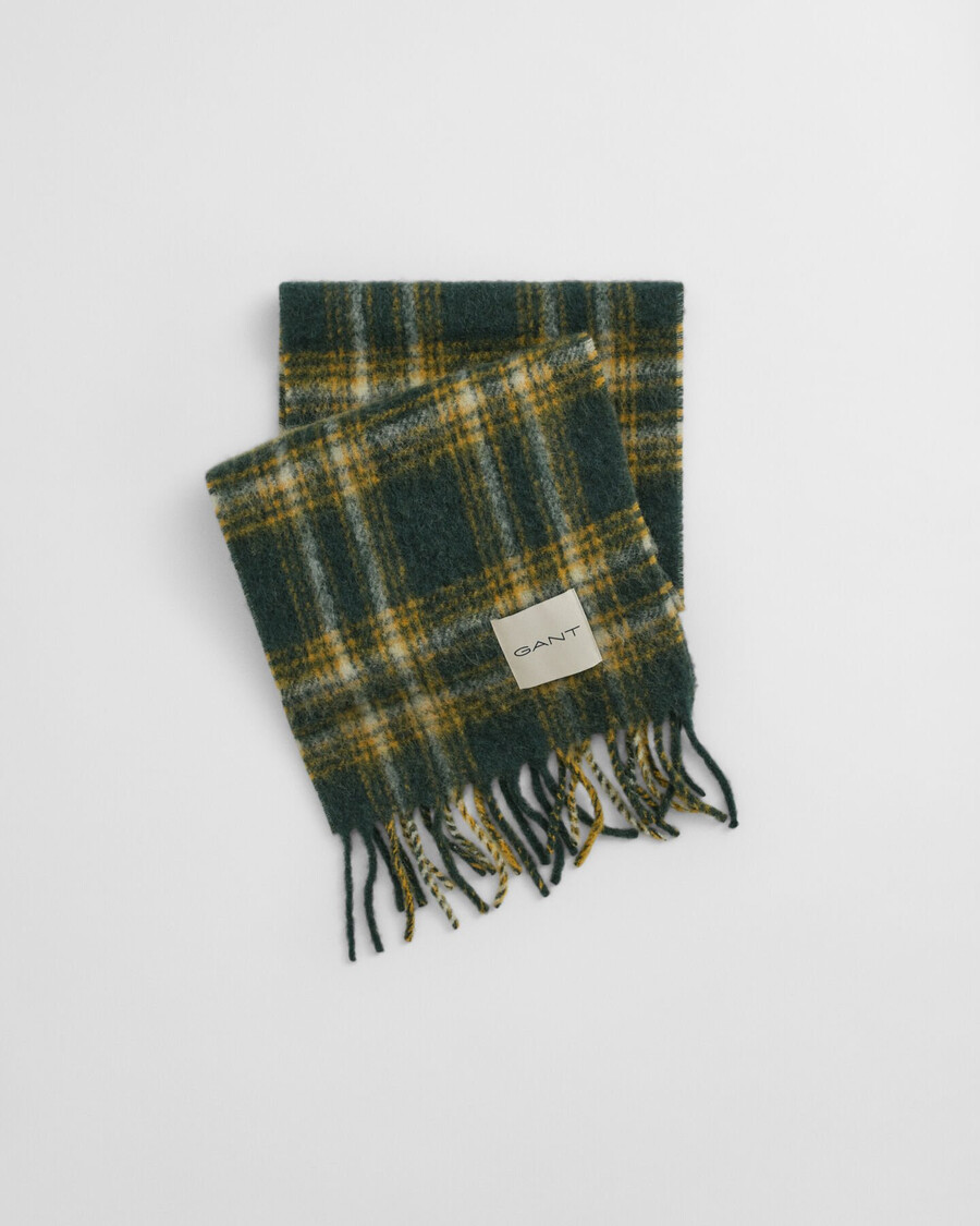 checked mohair alpaca blend scarf - tartan green
