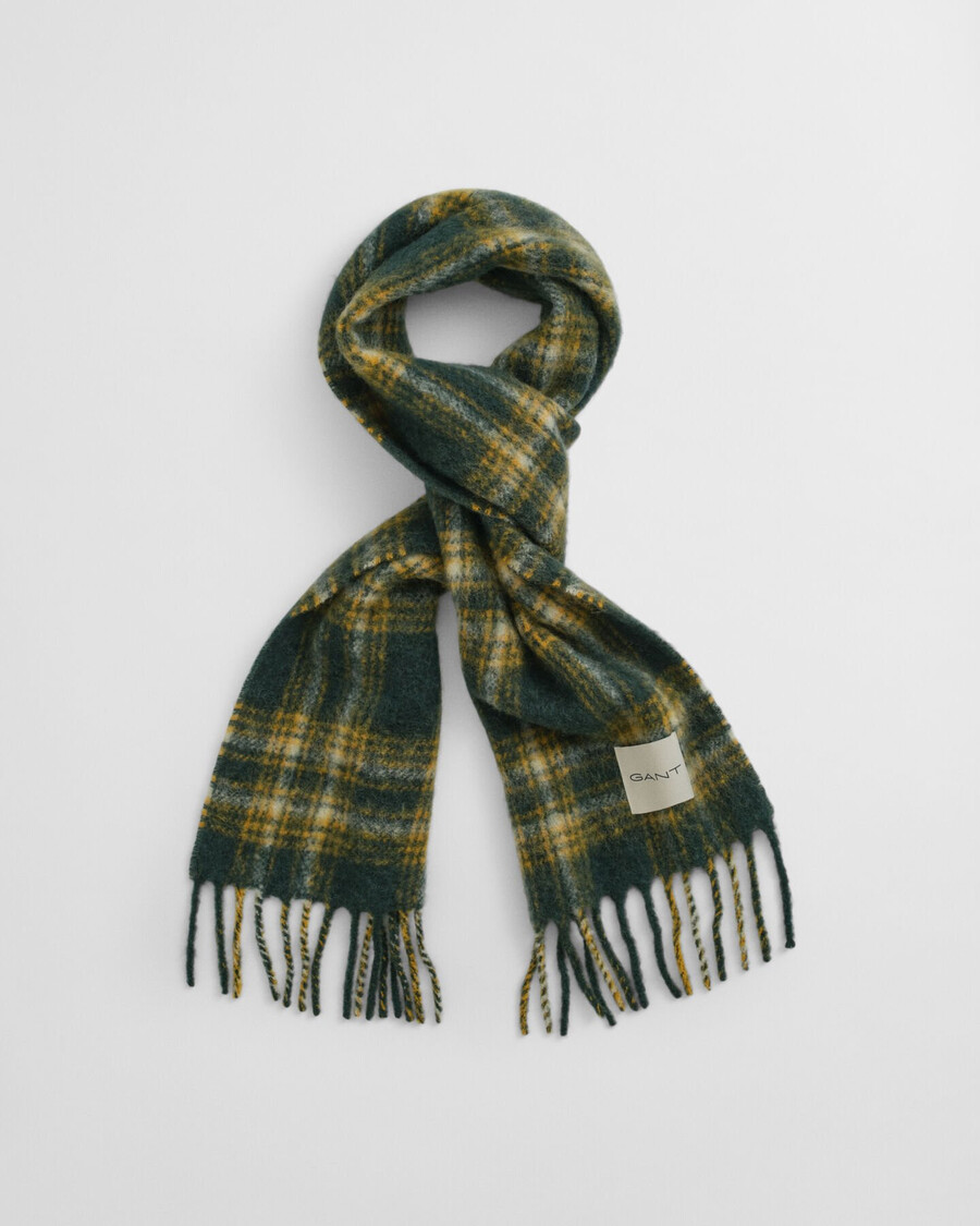 checked mohair alpaca blend scarf - tartan green