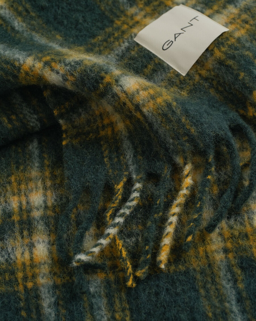 checked mohair alpaca blend scarf - tartan green