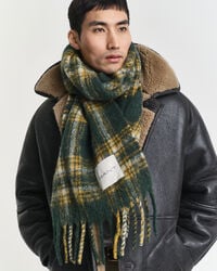checked mohair alpaca blend scarf - tartan green