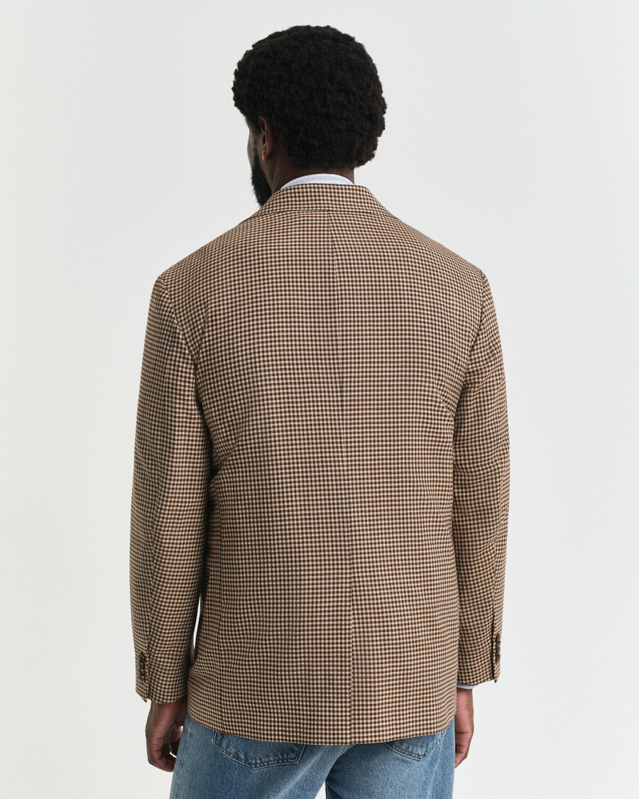relaxed fit gingham checked blazer - chocolate brown