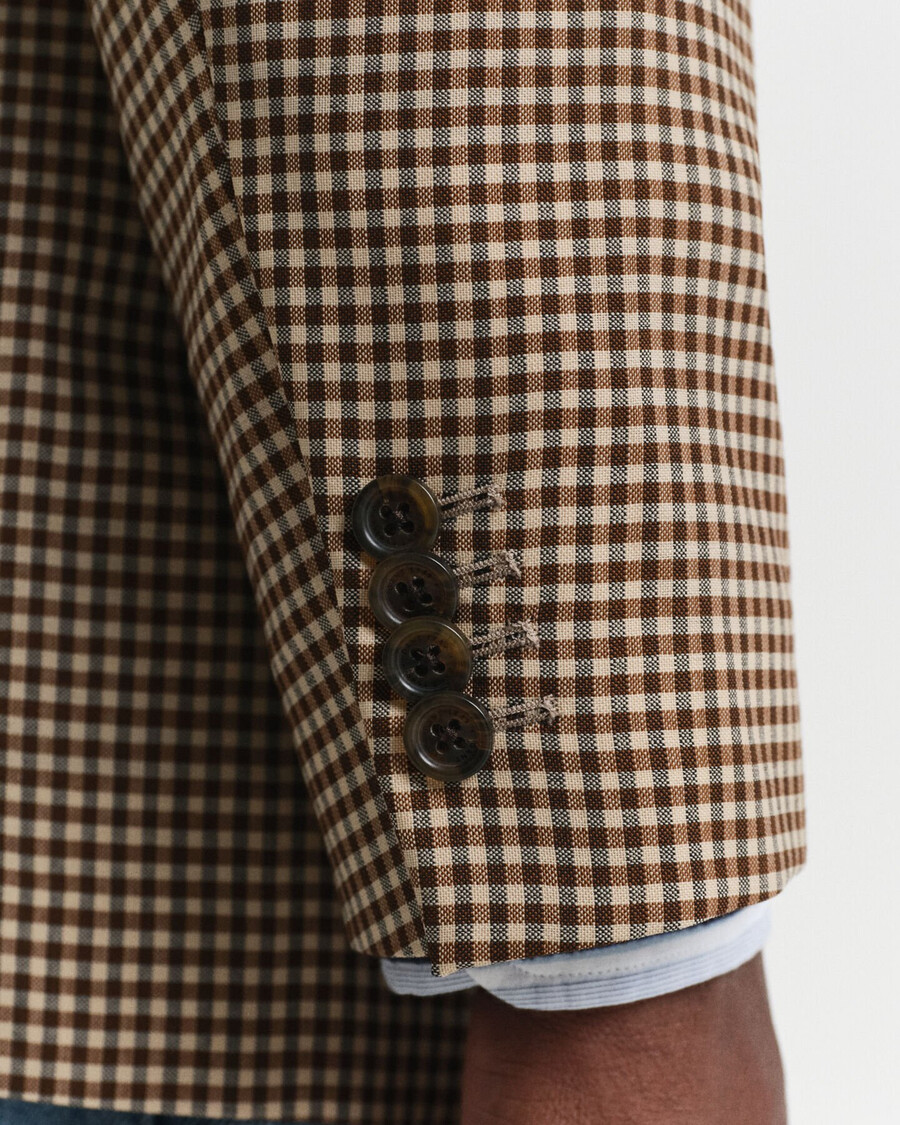 relaxed fit gingham checked blazer - chocolate brown
