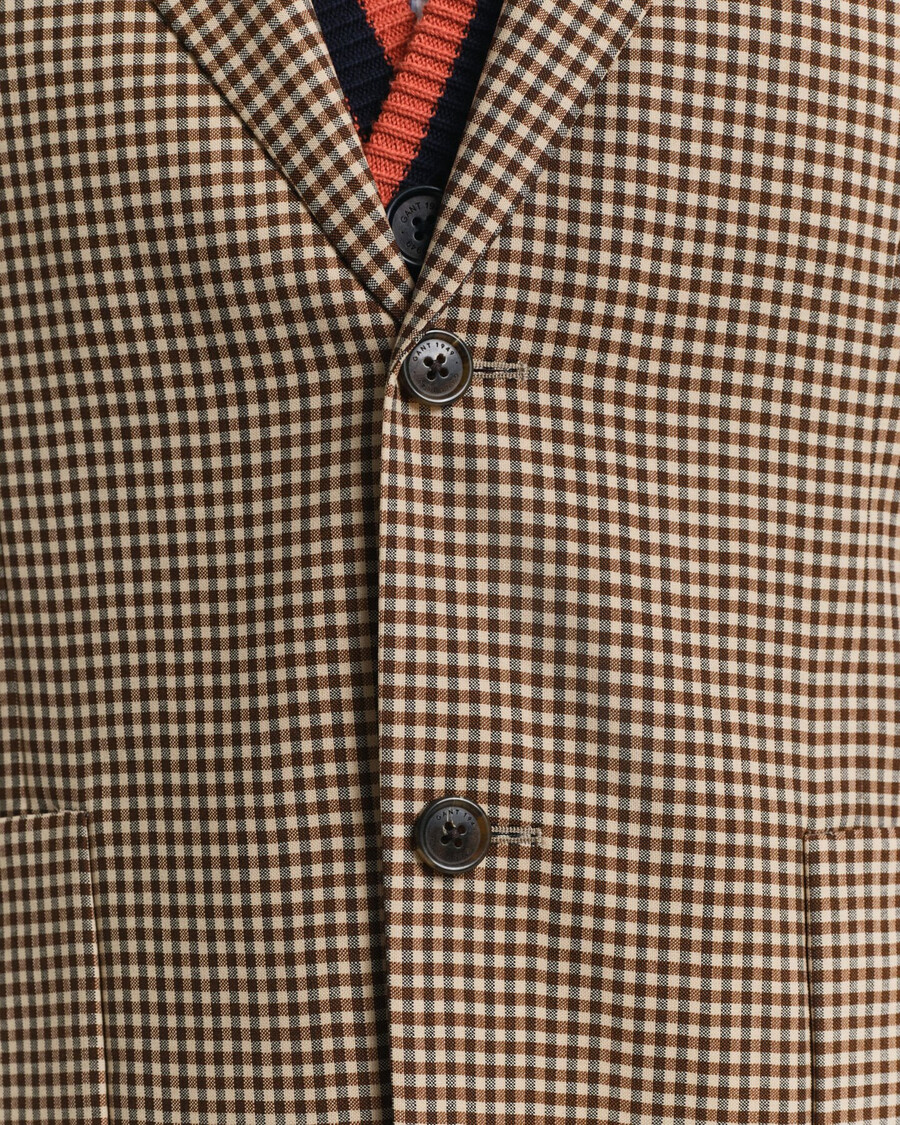 relaxed fit gingham checked blazer - chocolate brown