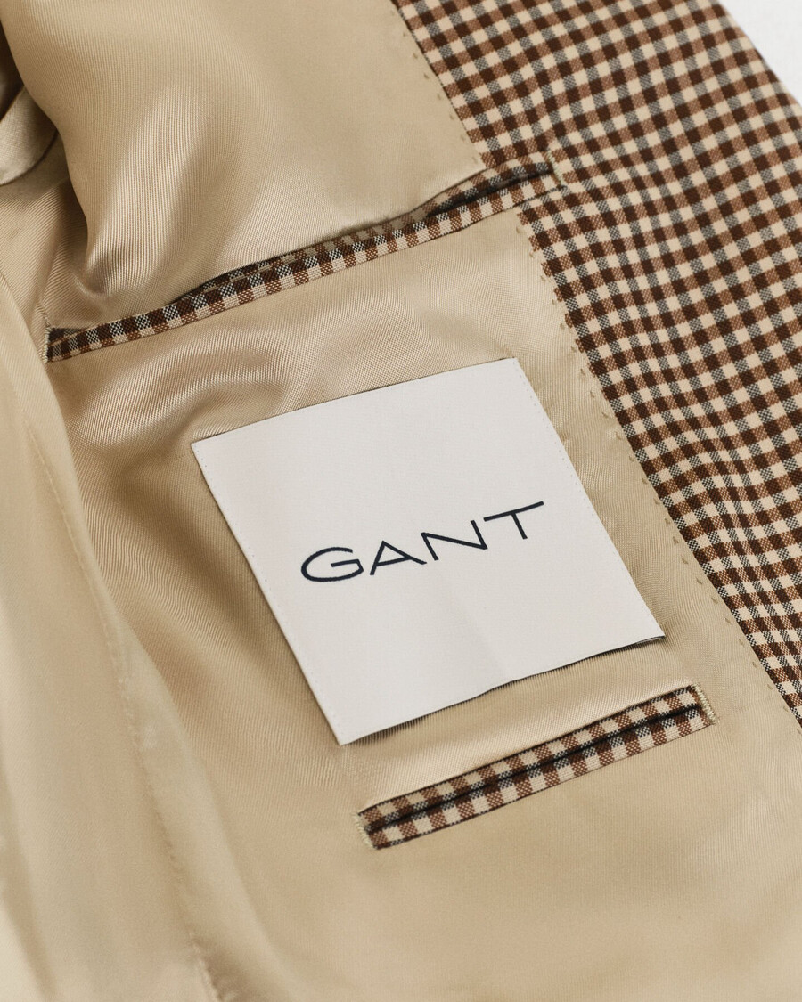 relaxed fit gingham checked blazer - chocolate brown