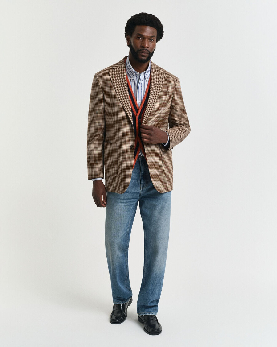 relaxed fit gingham checked blazer - chocolate brown