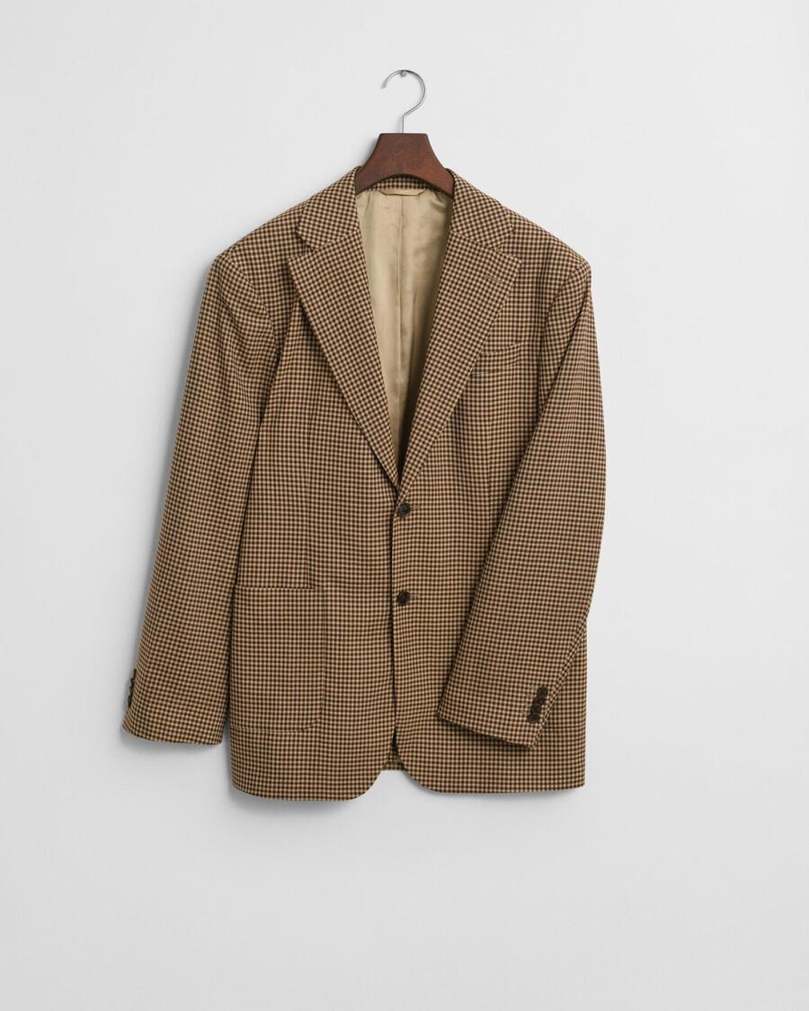 relaxed fit gingham checked blazer - chocolate brown