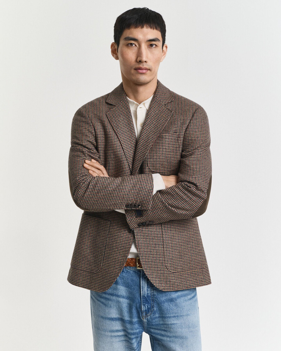 slim fit houndstooth check blazer - light taupe