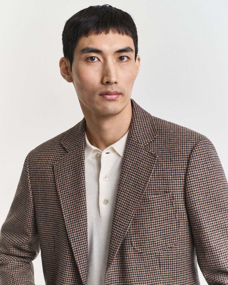 slim fit houndstooth check blazer - light taupe