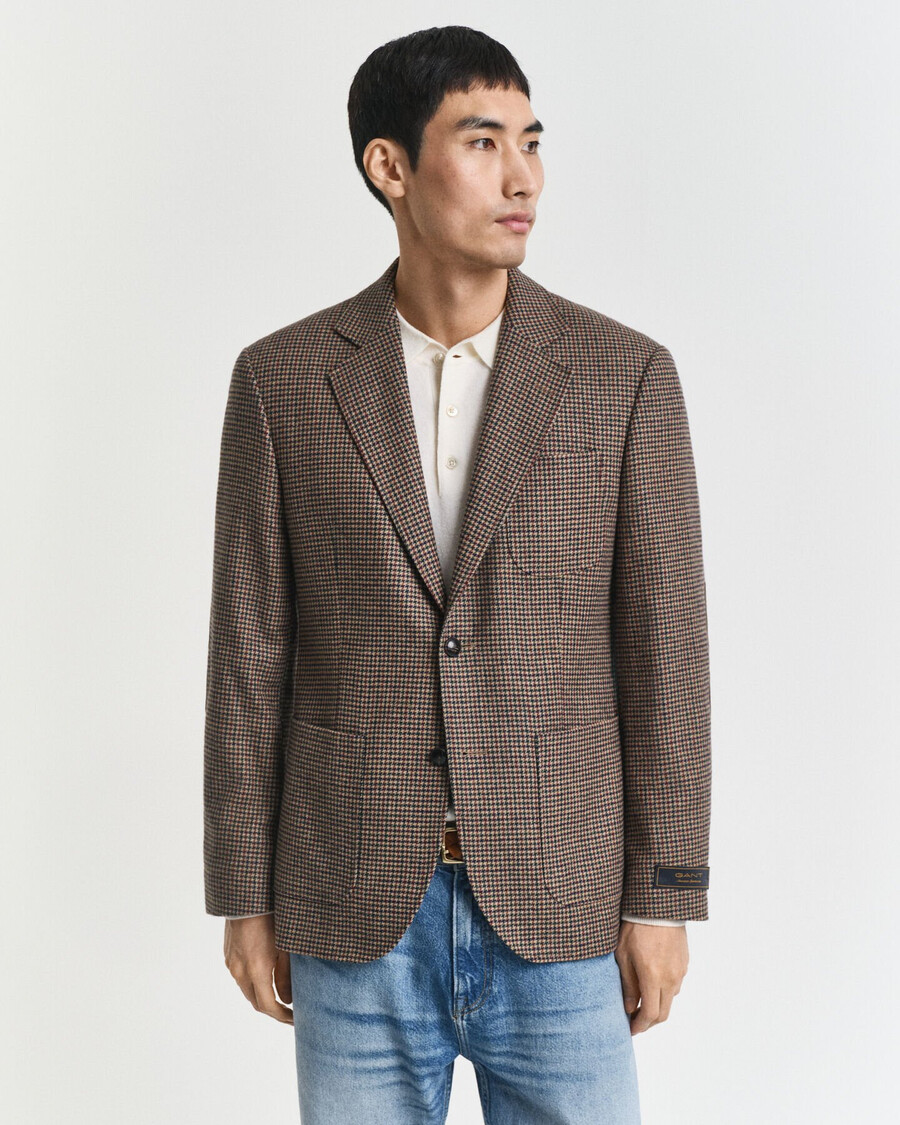 slim fit houndstooth check blazer - light taupe