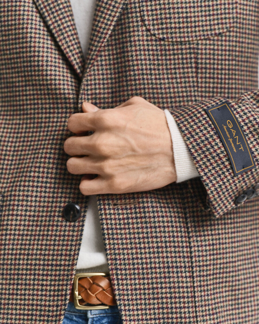 slim fit houndstooth check blazer - light taupe