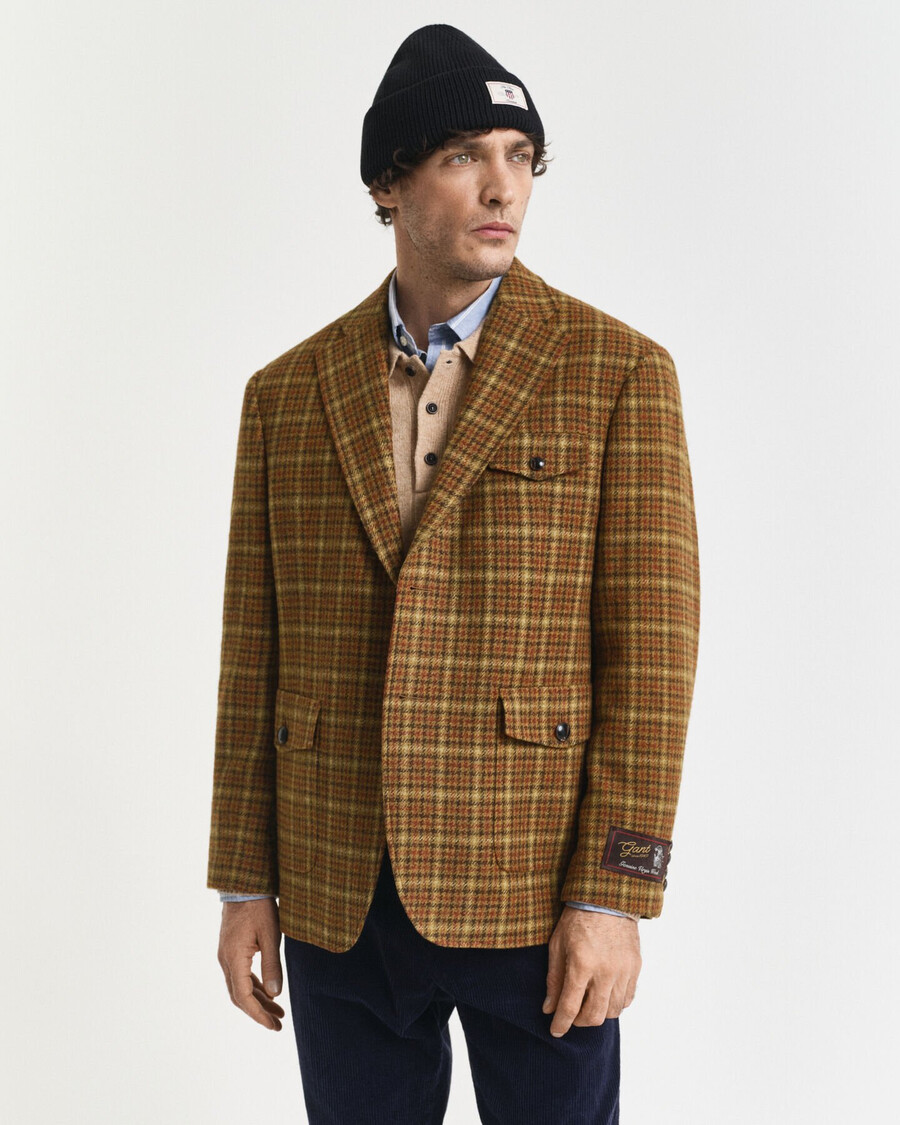 relaxed fit checked tweed blazer - peanut butter