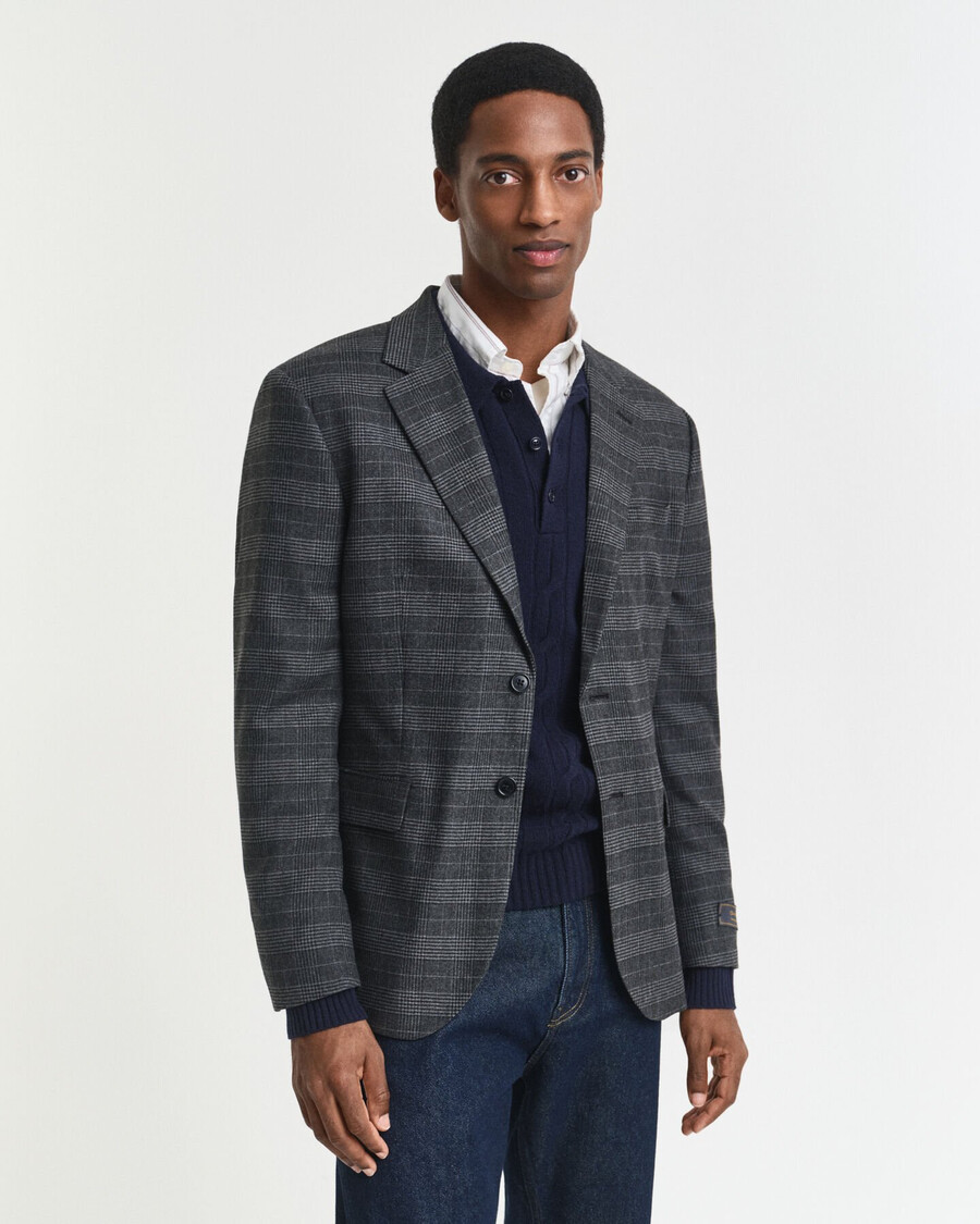slim fit glen check suit jacket - antracit melange
