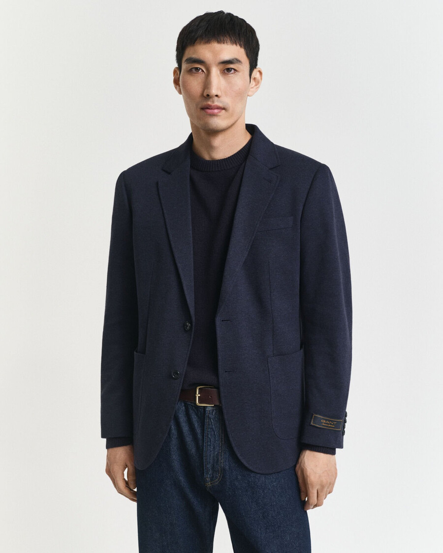slim fit twotoned jersey piqué blazer - dark indigo melange