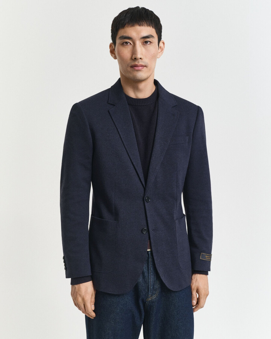 slim fit twotoned jersey piqué blazer - dark indigo melange