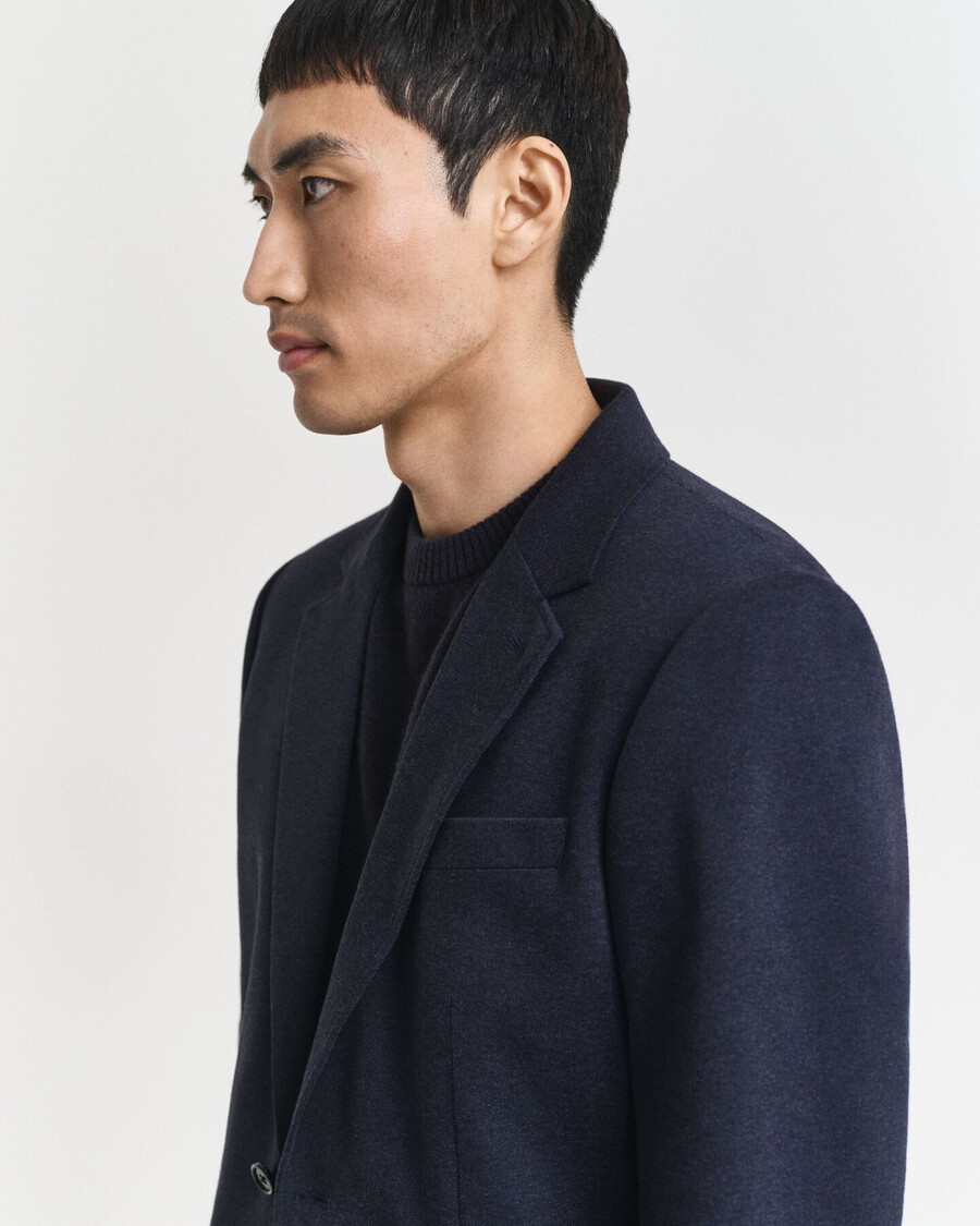 slim fit twotoned jersey piqué blazer - dark indigo melange