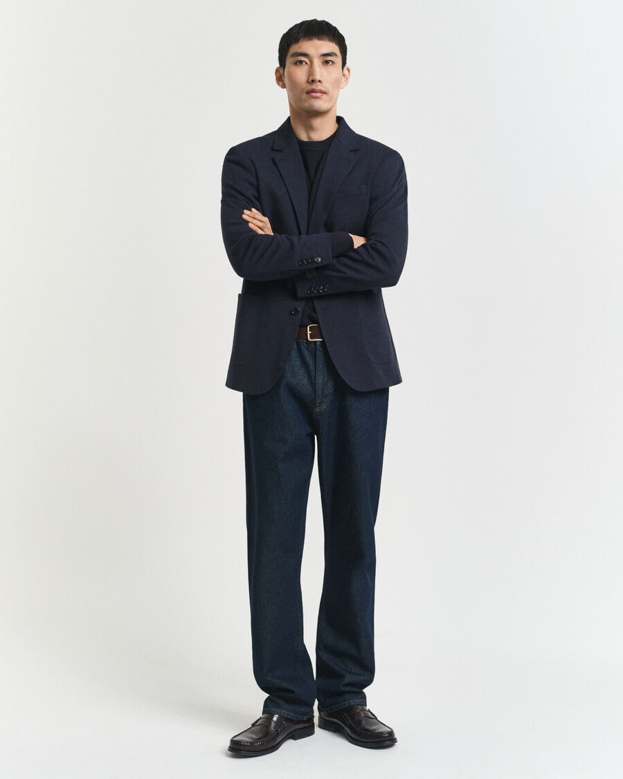 slim fit twotoned jersey piqué blazer - dark indigo melange