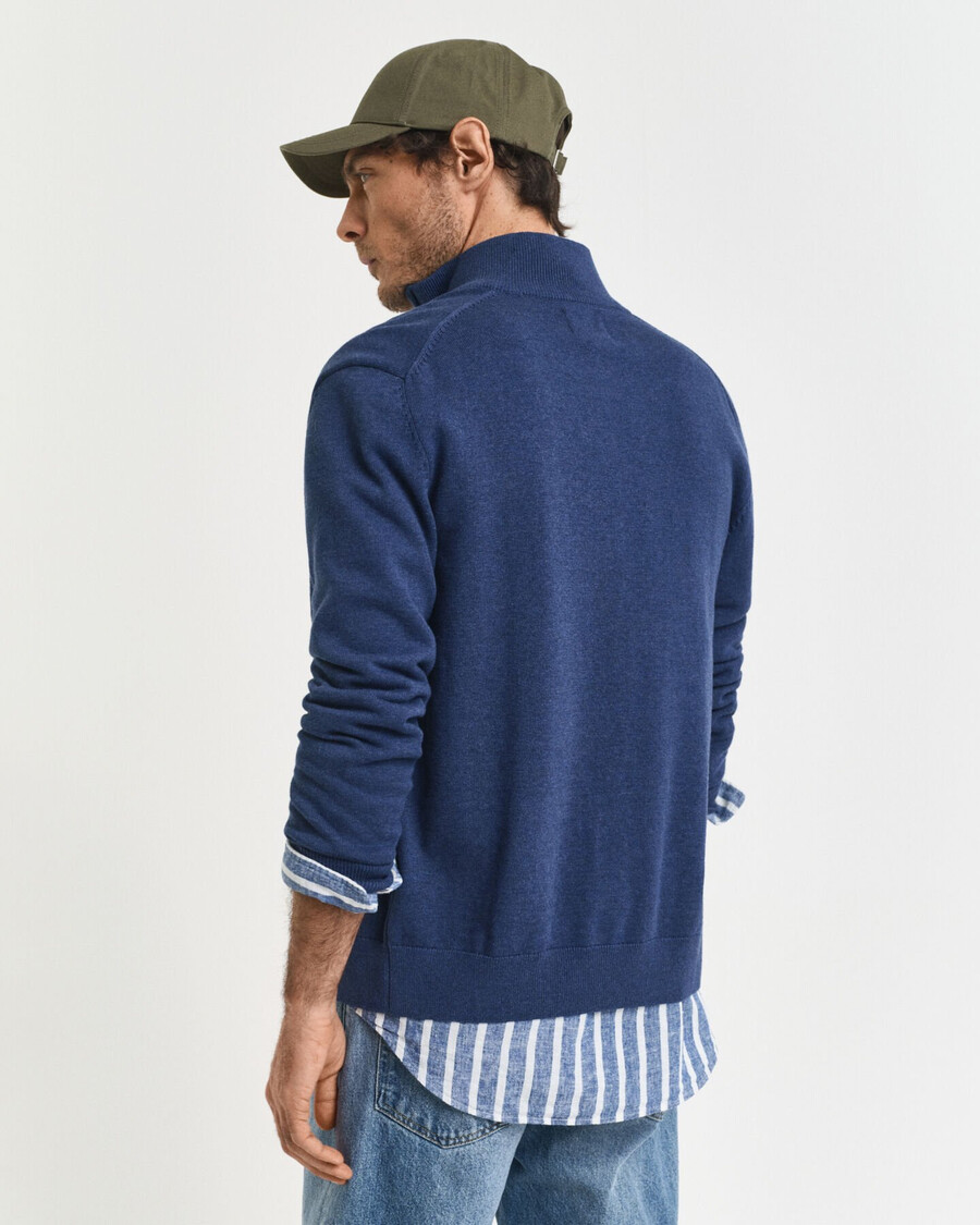 casual cotton zip cardigan - dk jeansblue melange