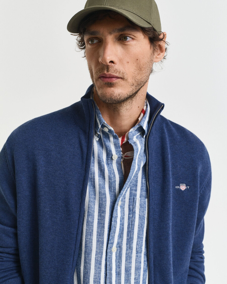 casual cotton zip cardigan - dk jeansblue melange