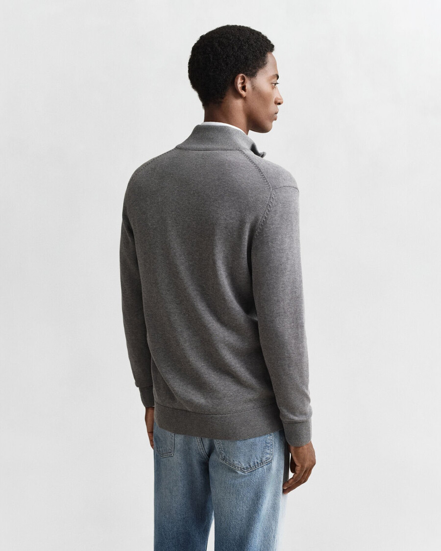 casual cotton zip cardigan - dark grey melange