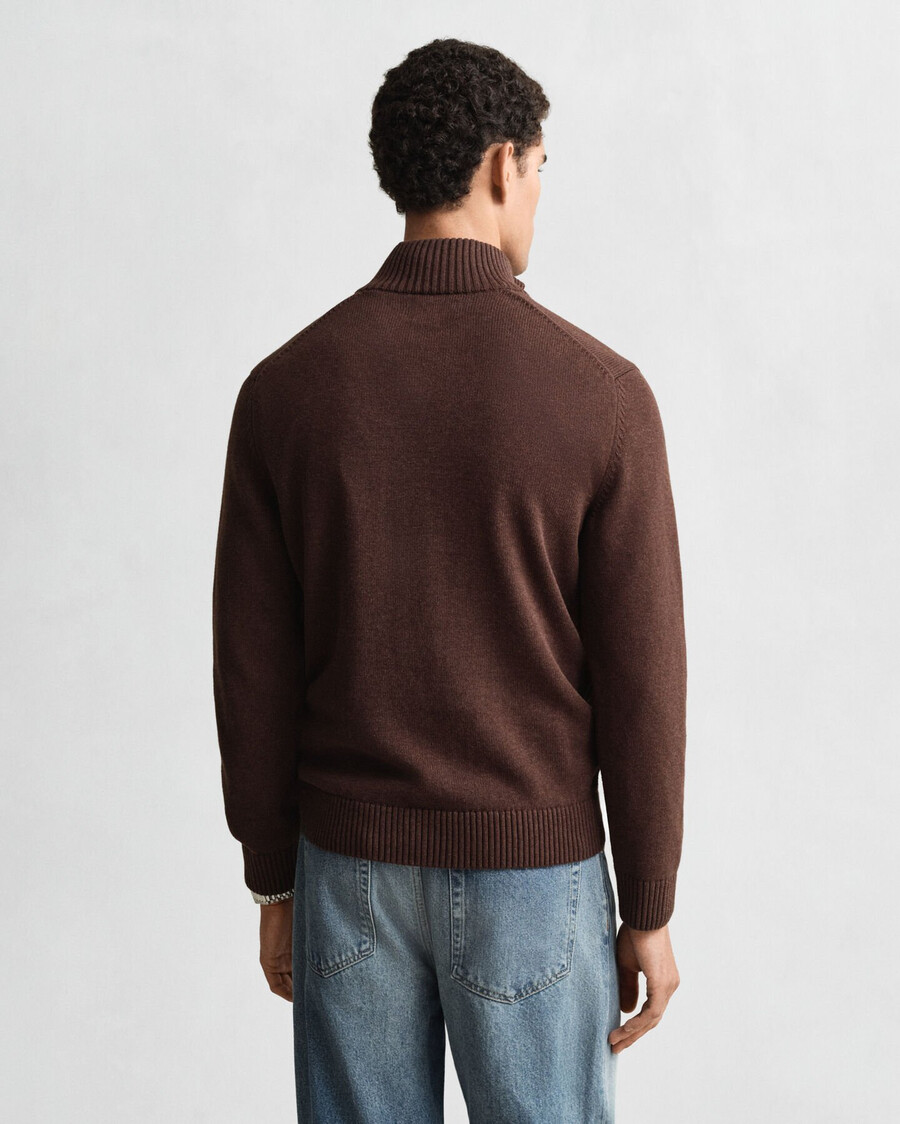 casual cotton halfzip sweater - brown melange
