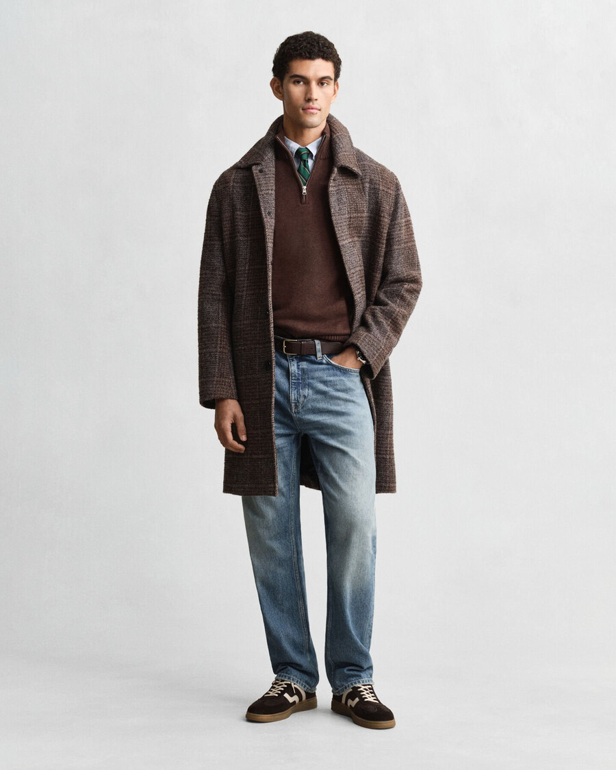casual cotton halfzip sweater - brown melange