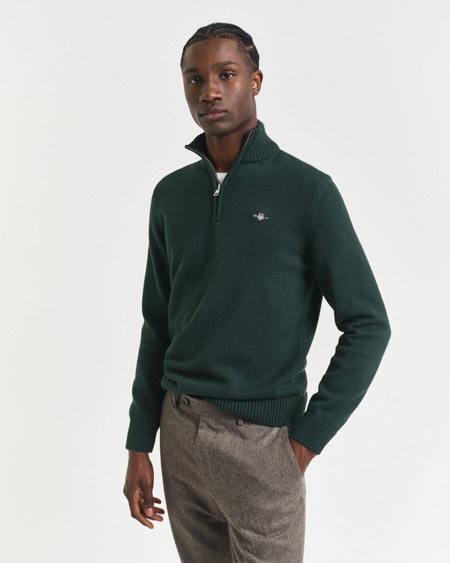 casual cotton halfzip sweater - tartan green