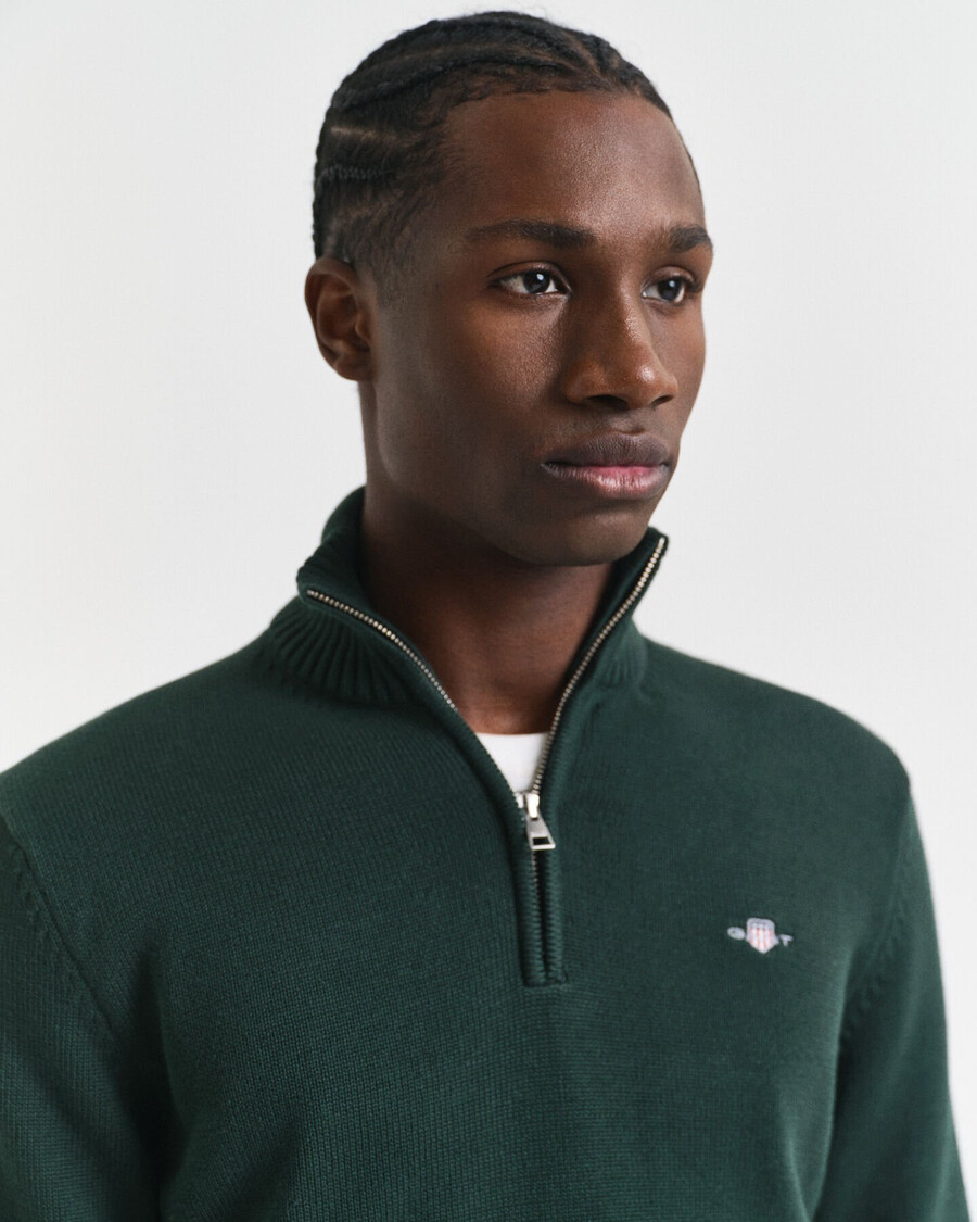 casual cotton halfzip sweater - tartan green
