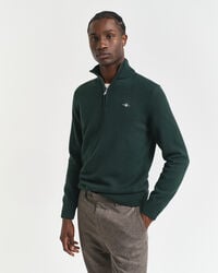 casual cotton halfzip sweater - tartan green