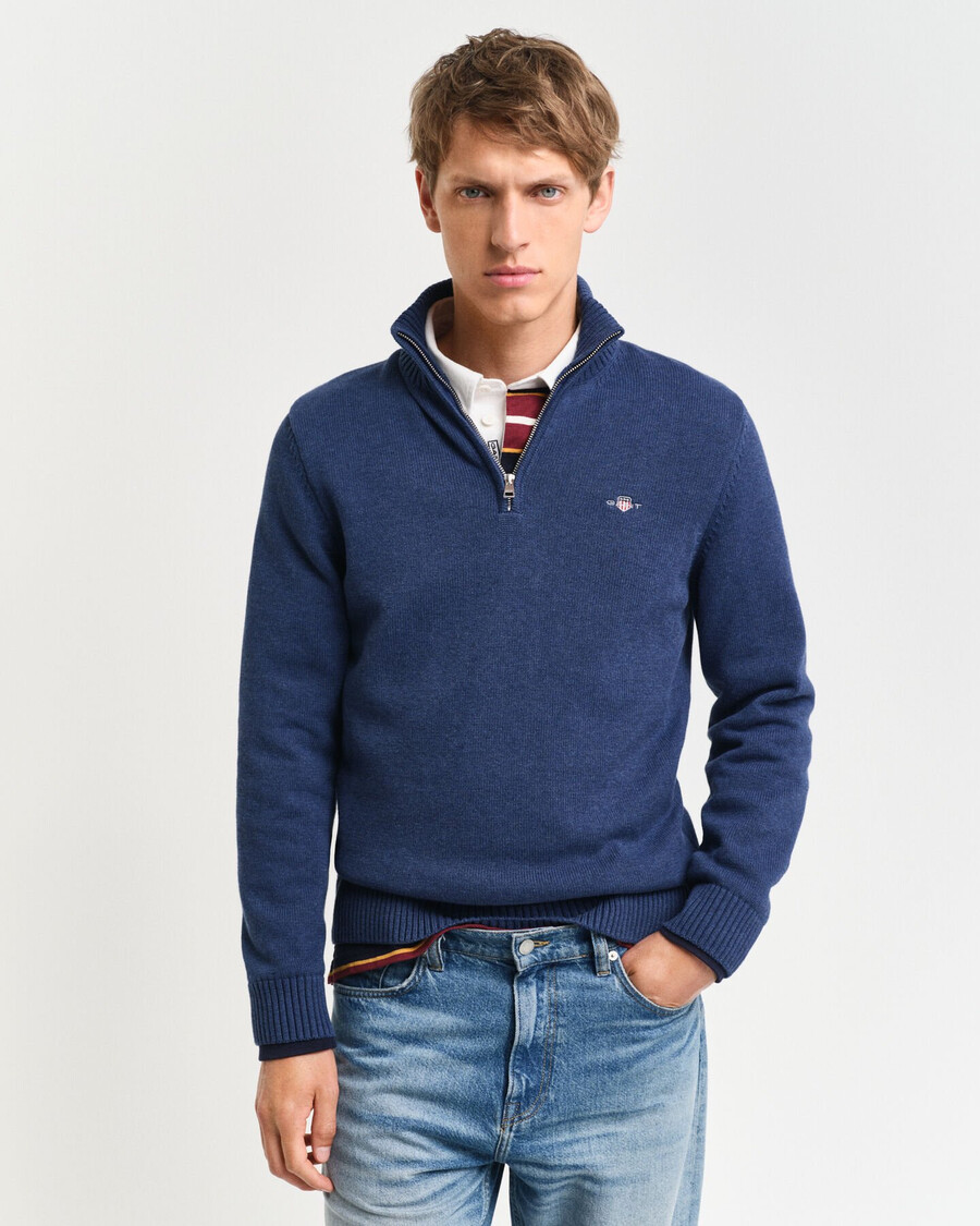 casual cotton halfzip sweater - dk jeansblue melange