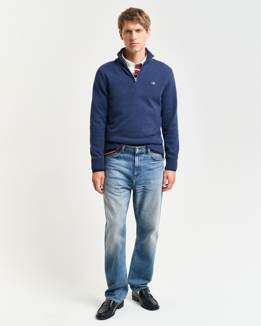 casual cotton halfzip sweater - dk jeansblue melange