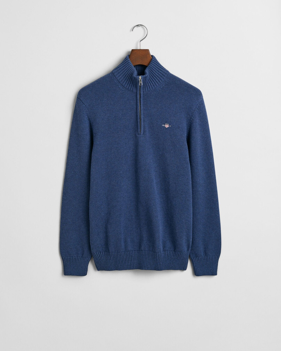casual cotton halfzip sweater - dk jeansblue melange